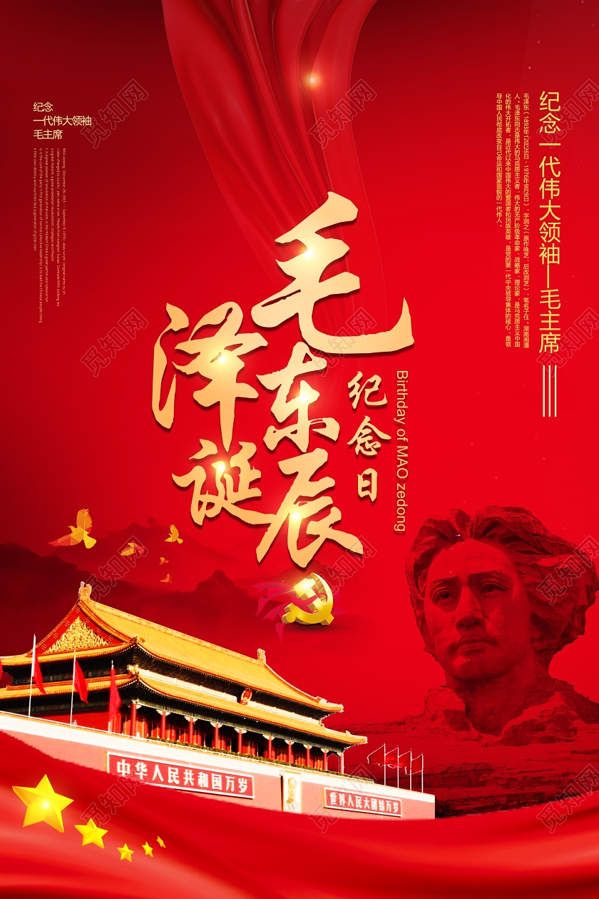 红色热情毛主席诞辰毛主席诞辰126周年宣传海报