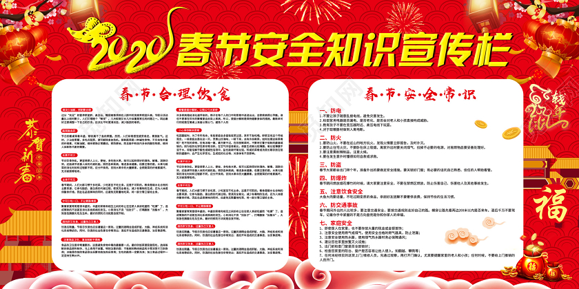红色热闹新年春节安全知识宣传栏展板
