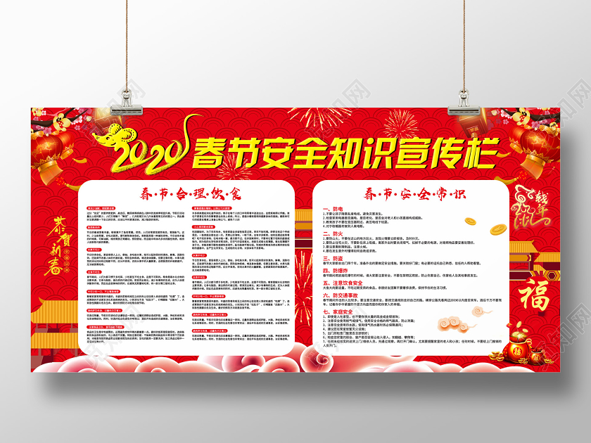 红色热闹新年春节安全知识宣传栏展板