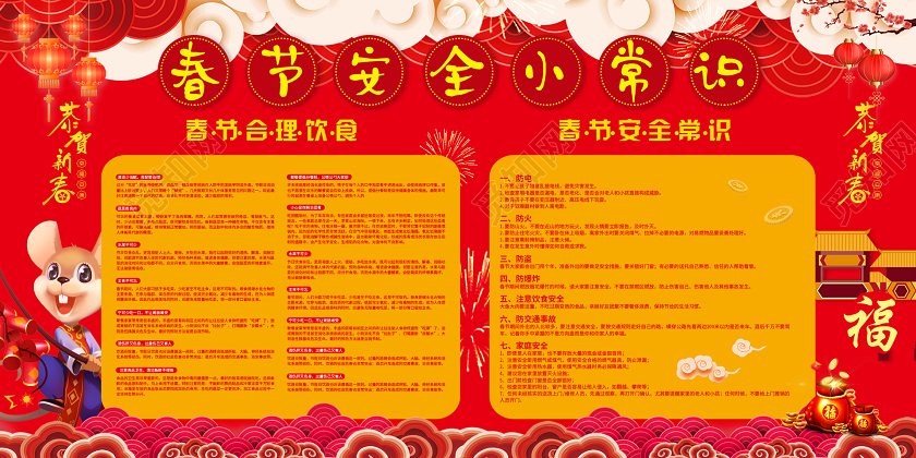 红色热闹春节安全小知识宣传栏展板