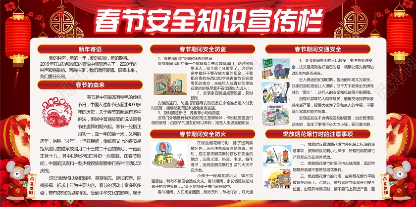 深红色几何中国风喜庆春节安全知识宣传栏展板
