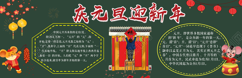 简约大气绿色系2020年庆元旦校园宣传黑板报元旦黑板报