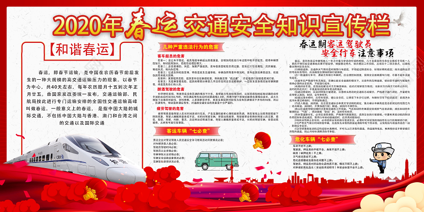 春节安全2020年春运安全交通知识宣传栏宣传展板