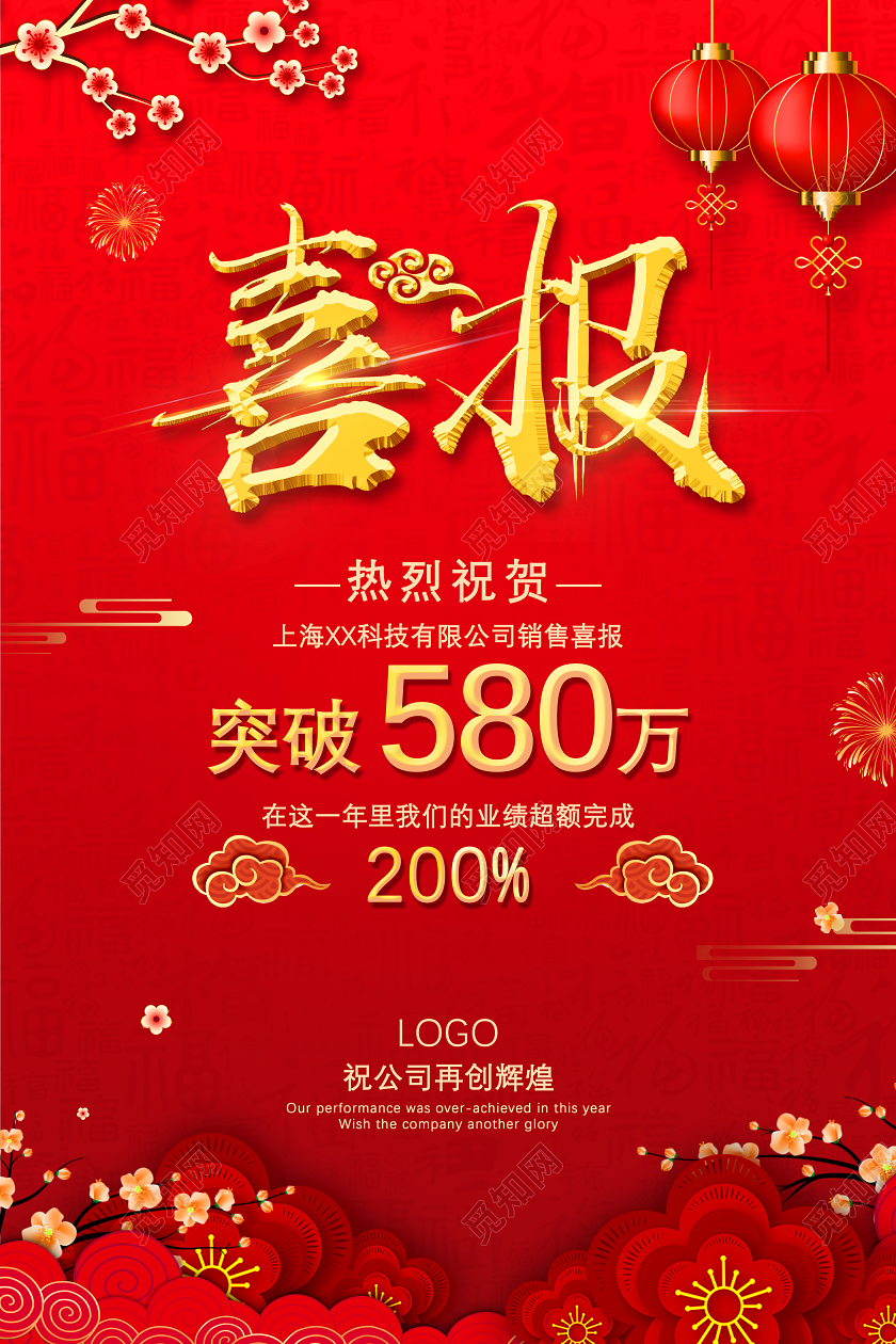 红色喜庆中国风销售喜报业绩喜报海报设计