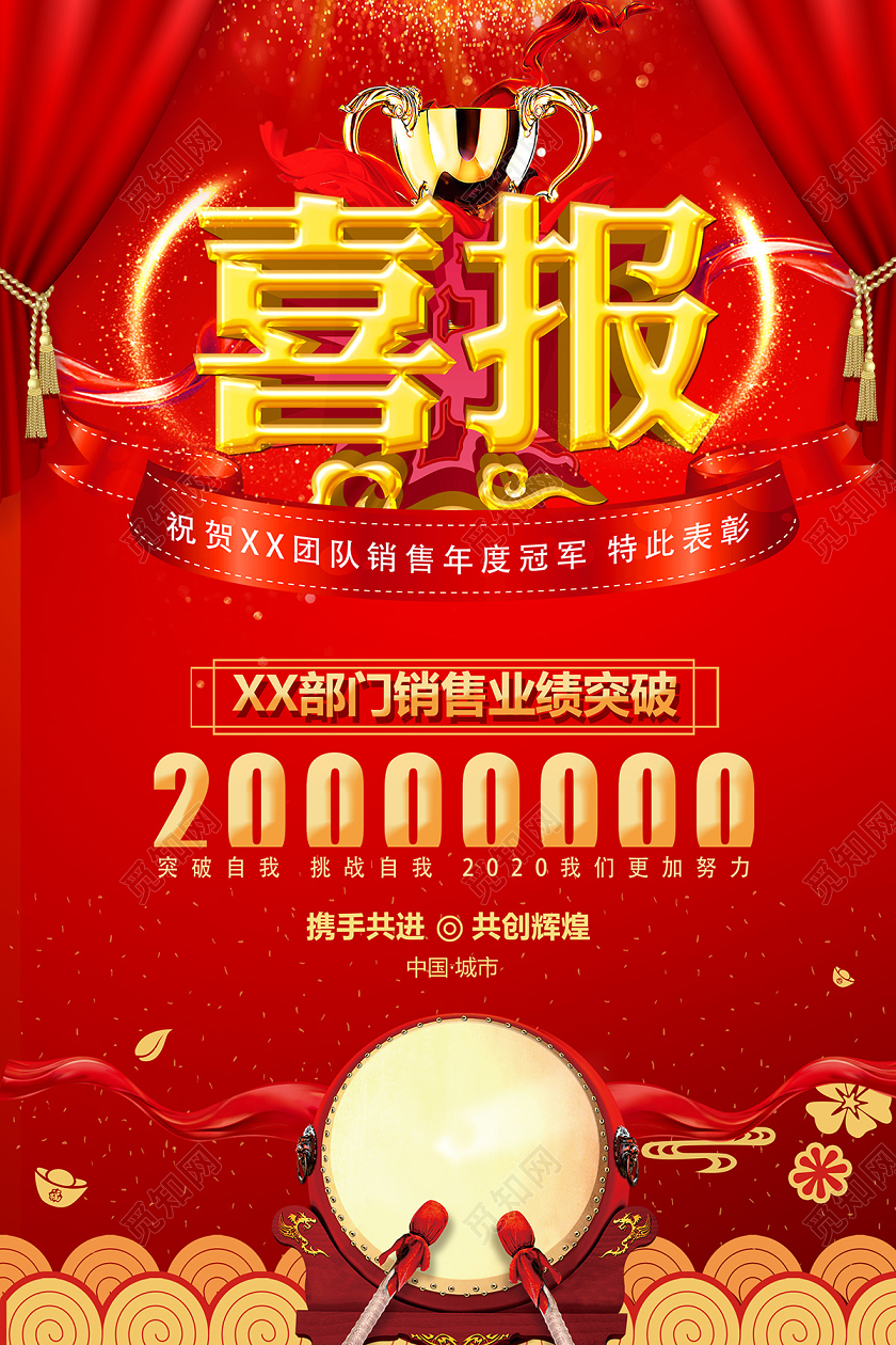 业绩喜报销售喜报红色喜庆喜报海报设计