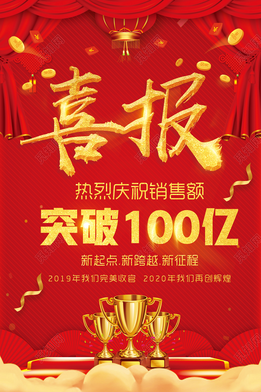 红色喜庆立体喜报新年公司销售业绩喜报宣传海报