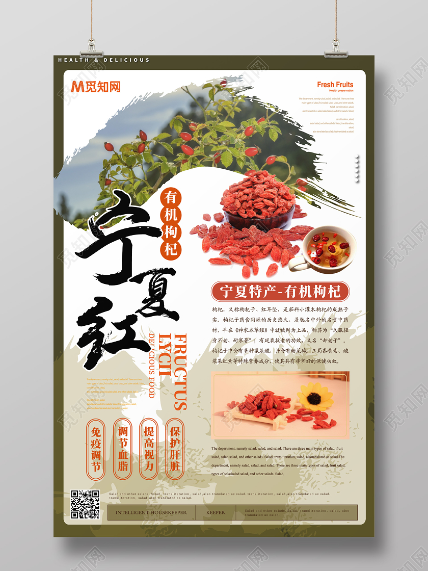 深绿几何简约风宁夏特产枸杞海报