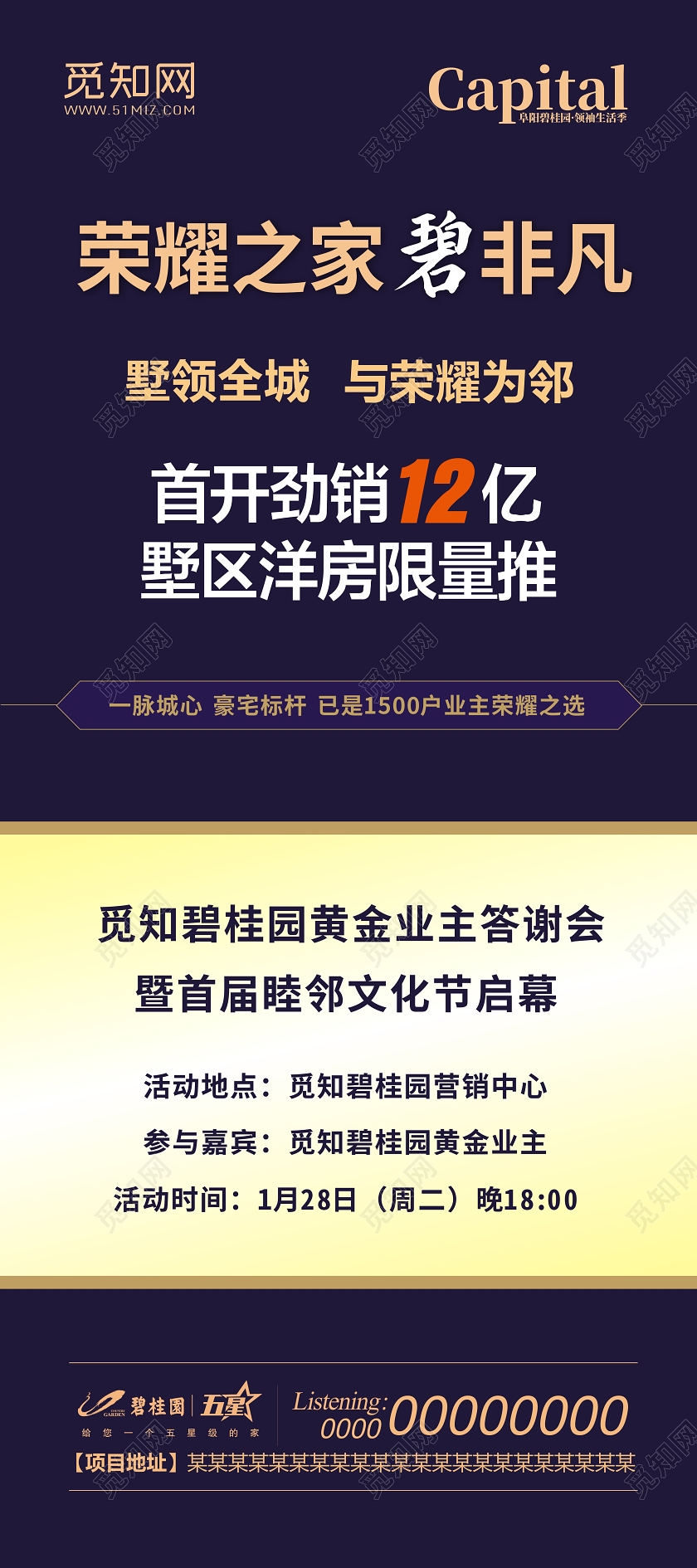 房地产展架业主答谢会房地产蓝色创意大气时尚展架易拉宝