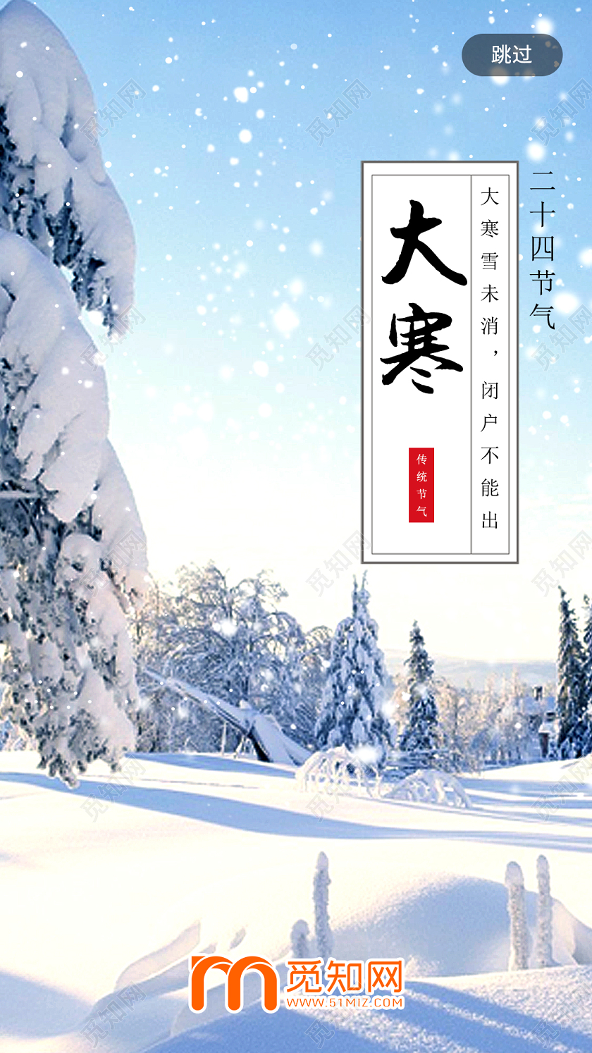 简约大气蓝色系二十四节气2020大寒ui手机h5海报