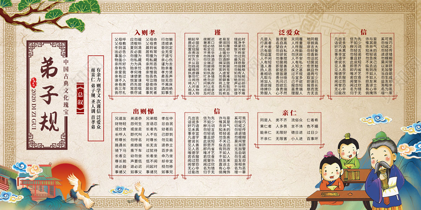 浅黄色复古中国风弟子规展板