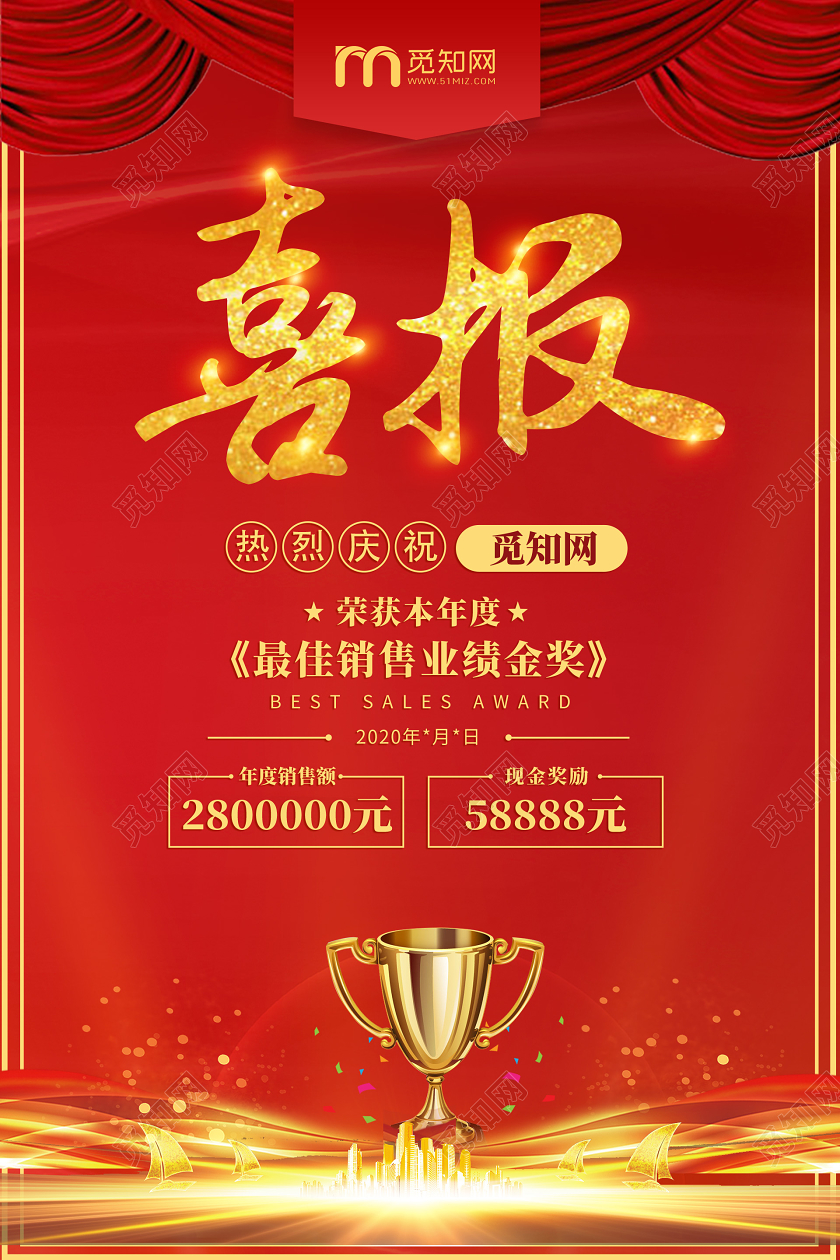 红色简约销售喜报宣传海报