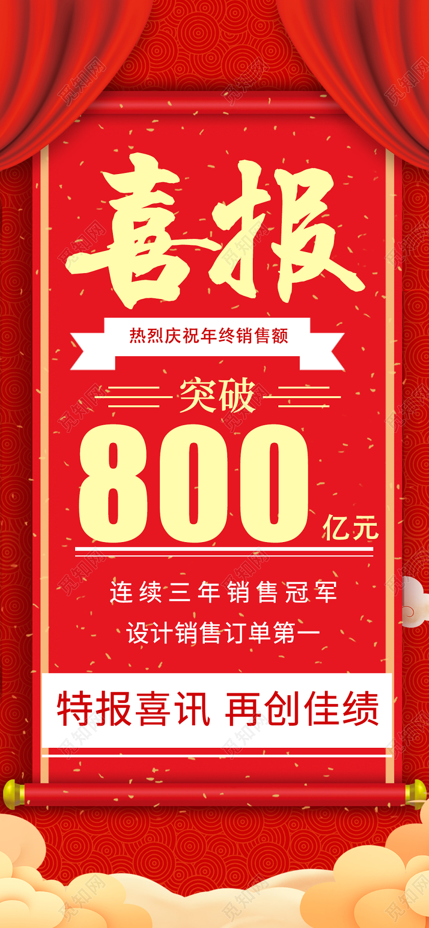 红色大气喜报年终销售额ui手机H5宣传海报