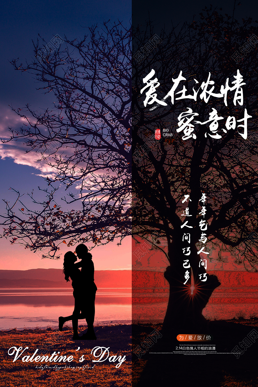 紫色意境爱在浓情蜜意时情人节2月14日海报
