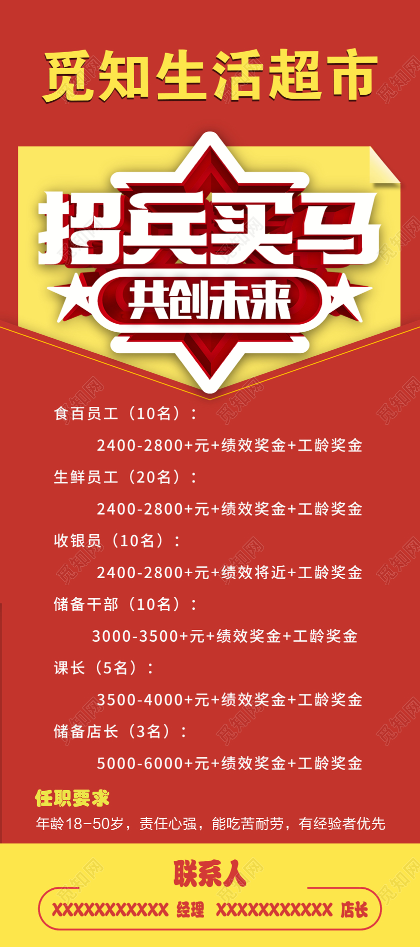 觅知生活超市招聘招兵买马共创未来展架