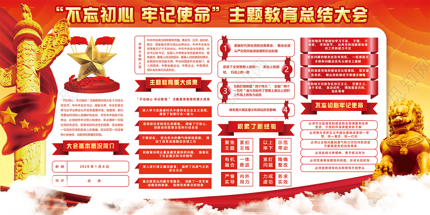 2020红色党政党建主题教育总结大会展不忘初心牢记使命展板