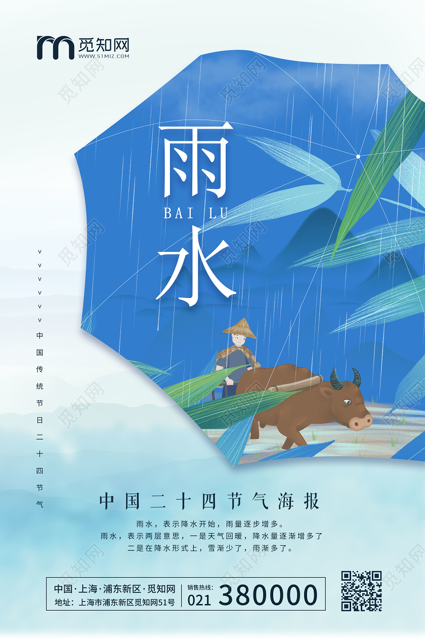 插画风中国传统二十四节气雨水海报