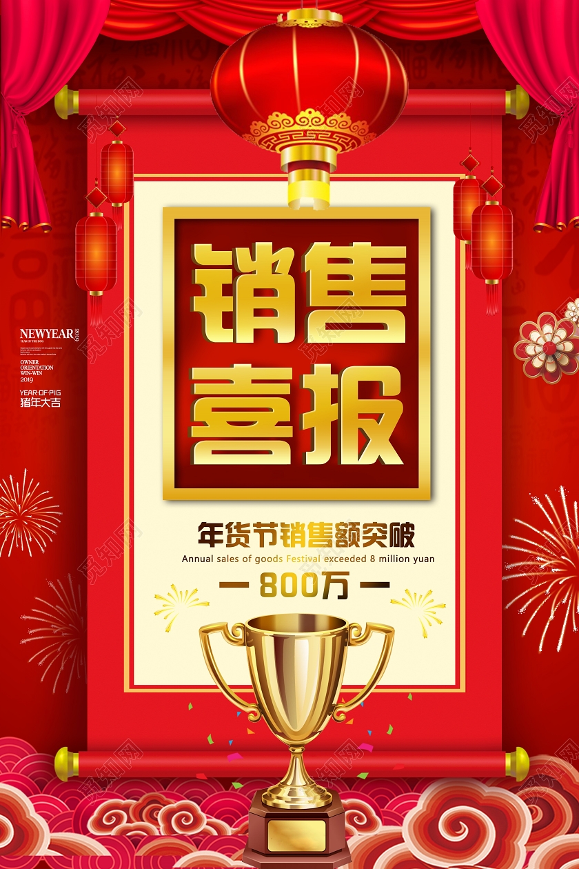 红色喜庆年货节过年新年销售喜报海报