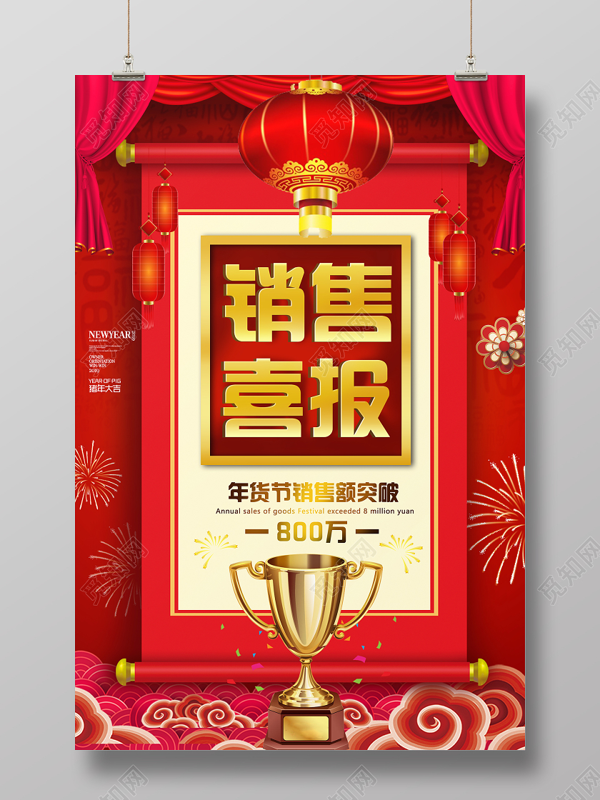 红色喜庆年货节过年新年销售喜报海报