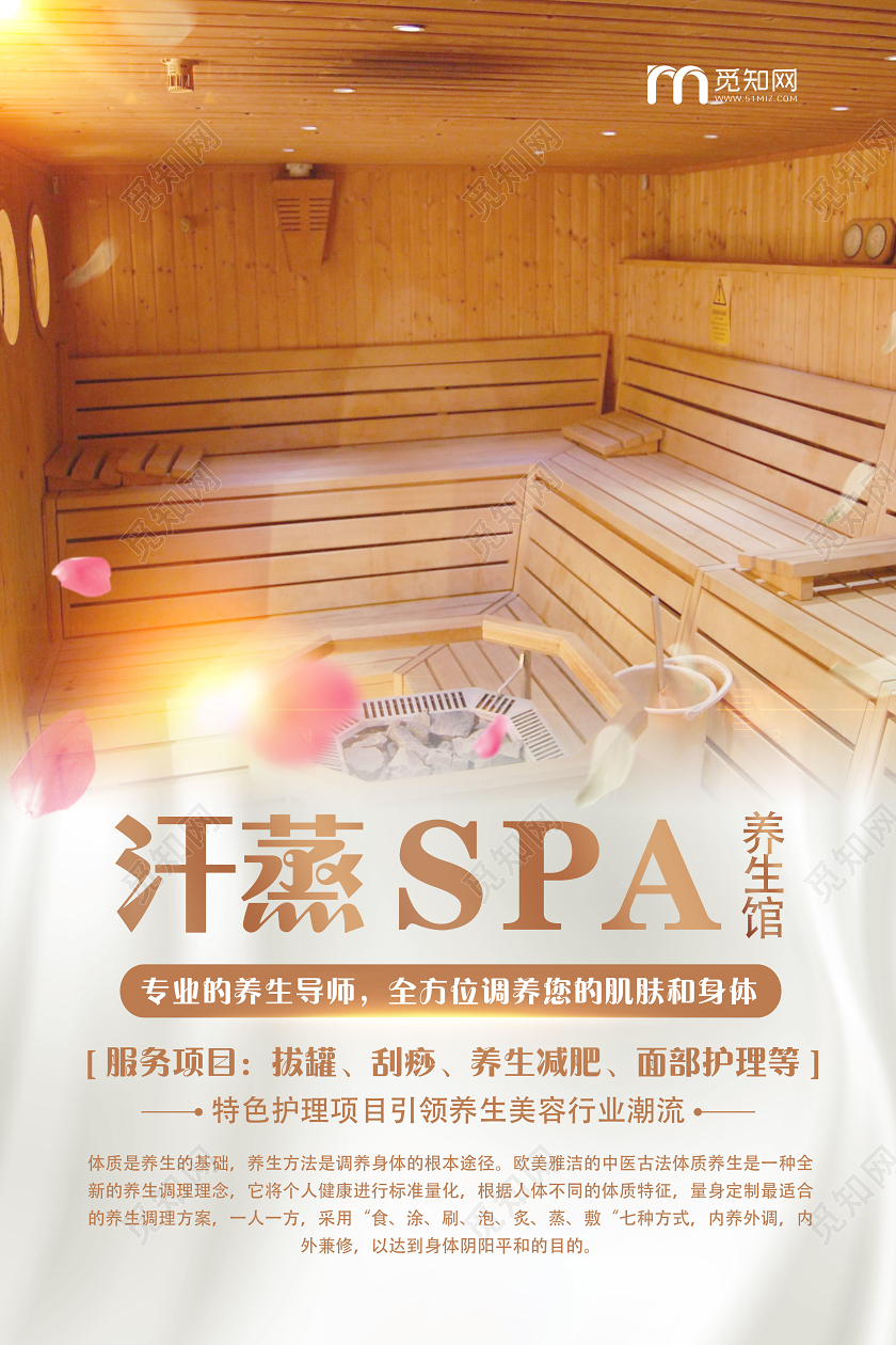 棕色简约美容养生汗蒸SPA宣传海报