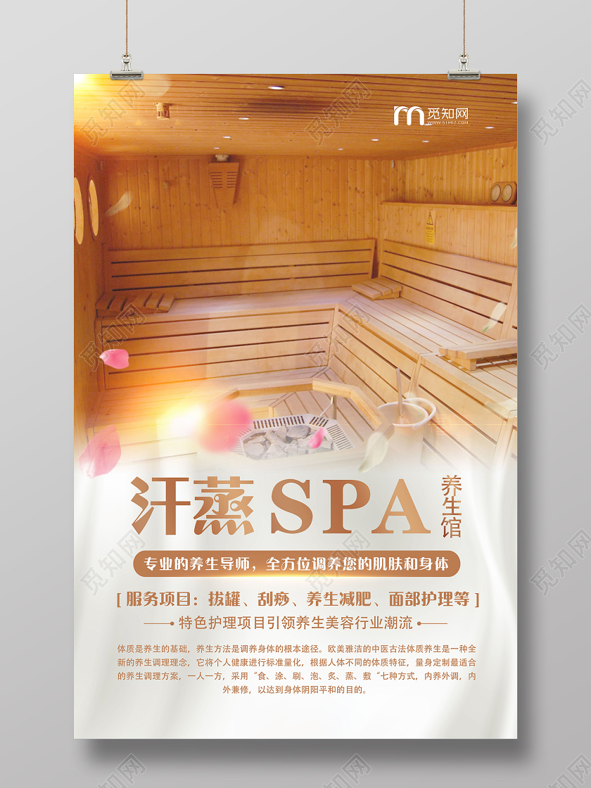 棕色简约美容养生汗蒸SPA宣传海报