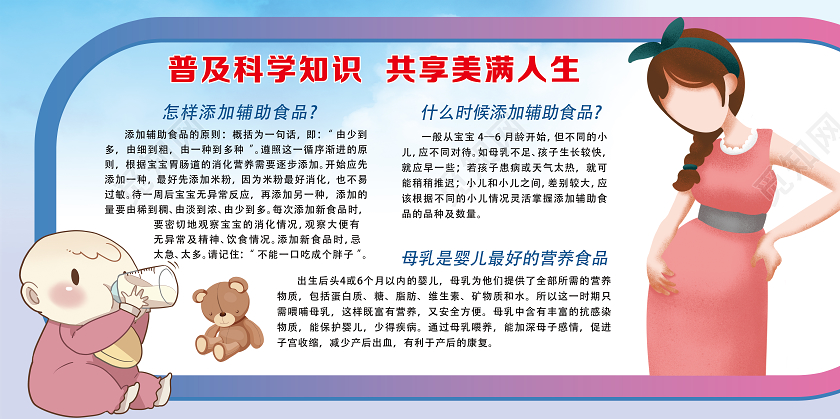 蓝色卡通普及科学知识共享美满人生母乳喂养展板