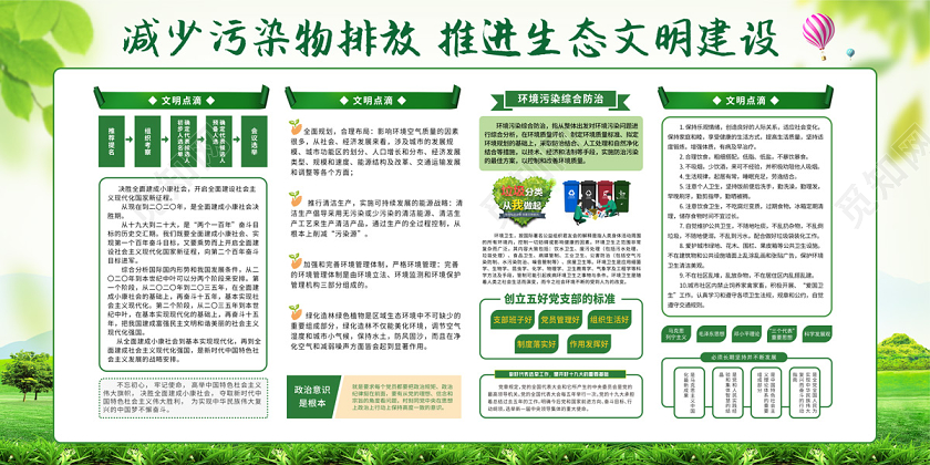 清新绿色减少污染物排放推进生态文明建设环保双面展板
