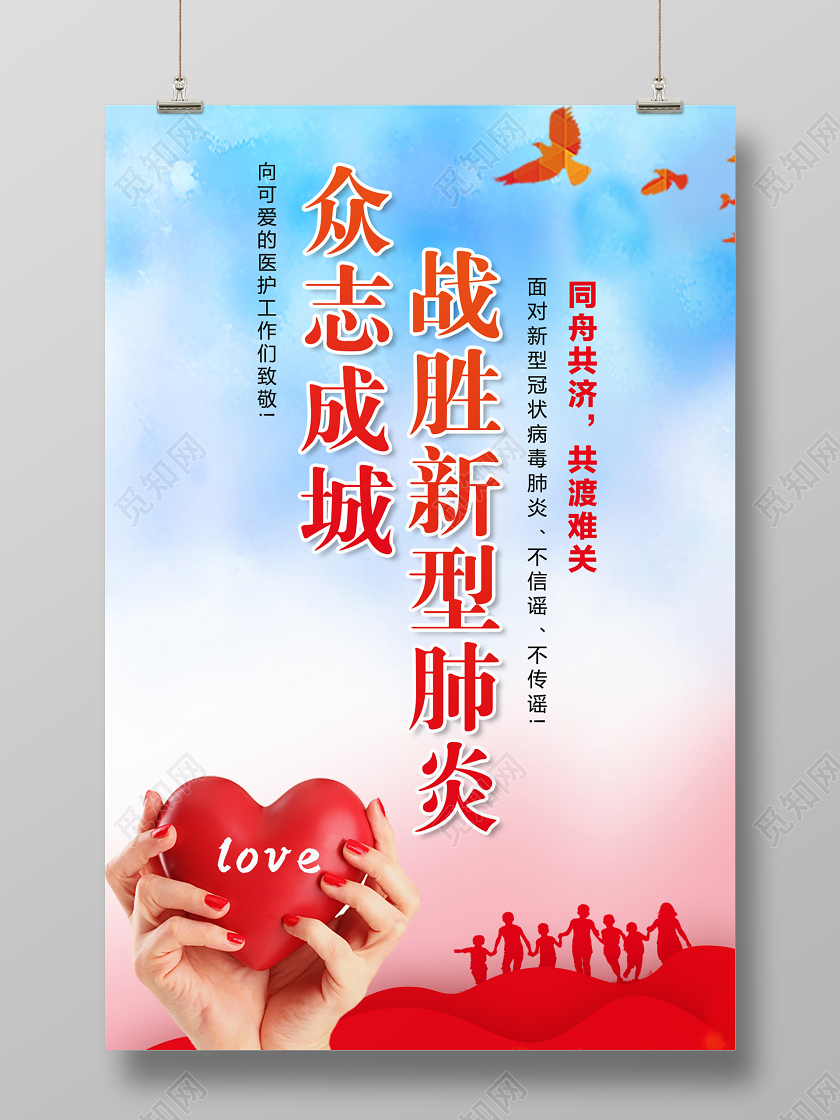 武汉加油肺炎疫情2020众志成城战胜新型冠状医护人员救护人员海报