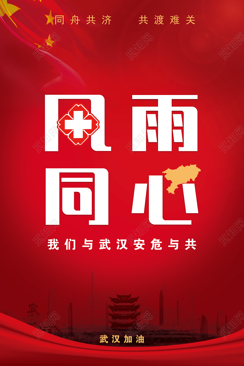 红色风雨同心武汉加油战胜新型冠状宣传