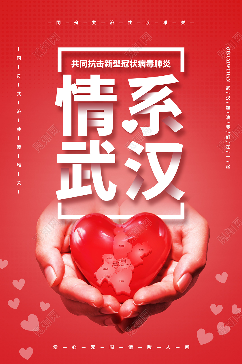 武汉加油红色简约情系武汉抗击新型冠状肺炎宣传海报设计