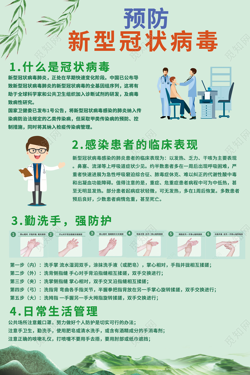 绿色清新预防新型冠状健康预防海报