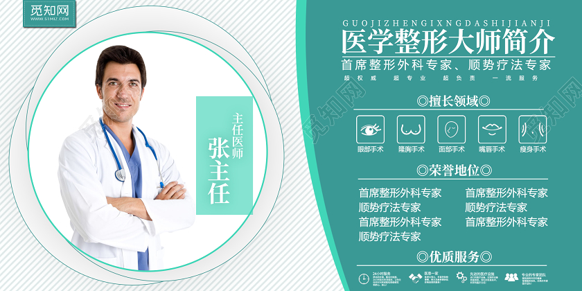 简洁背景医院整形大师简介展板