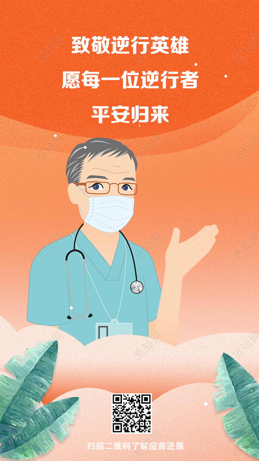 橙色卡通致敬英雄武汉加油肺炎疫情H5UI启动页海报