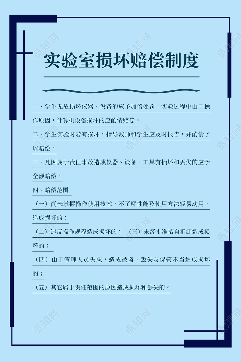 蓝色简约清新学校实验室规章制度四联海报
