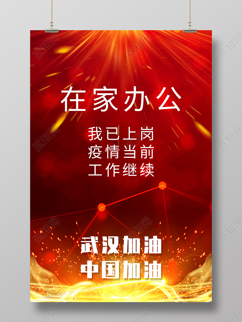 红色喜庆风疫情当前在家办公我已上岗工作继续海报