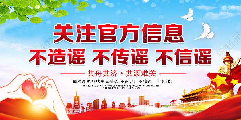 蓝色靓丽关注官方信息新型冠状肺炎抗击疫情展板