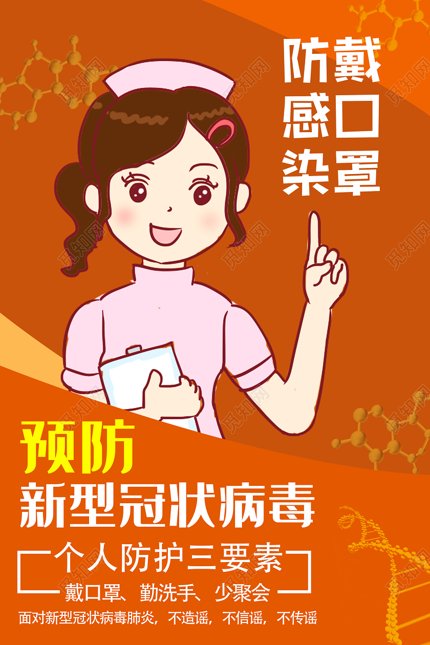 带口罩预防新型冠状病毒戴口罩防感染大气简约蓝黄双面海报