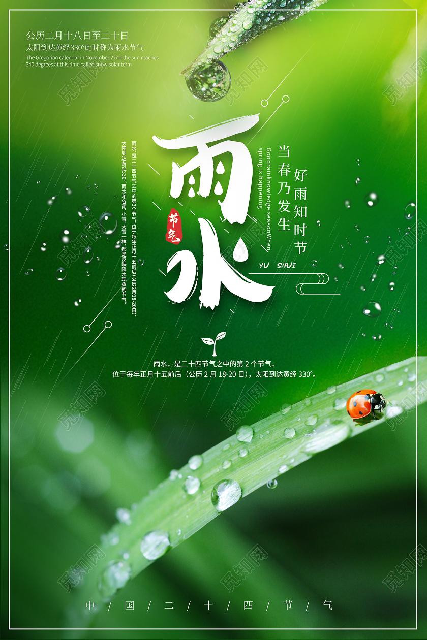 绿色简约雨水二十四节气雨水海报雨水二十四节气24节气
