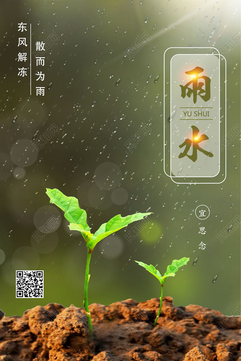 绿色温馨雨水二十四节气24节气海报