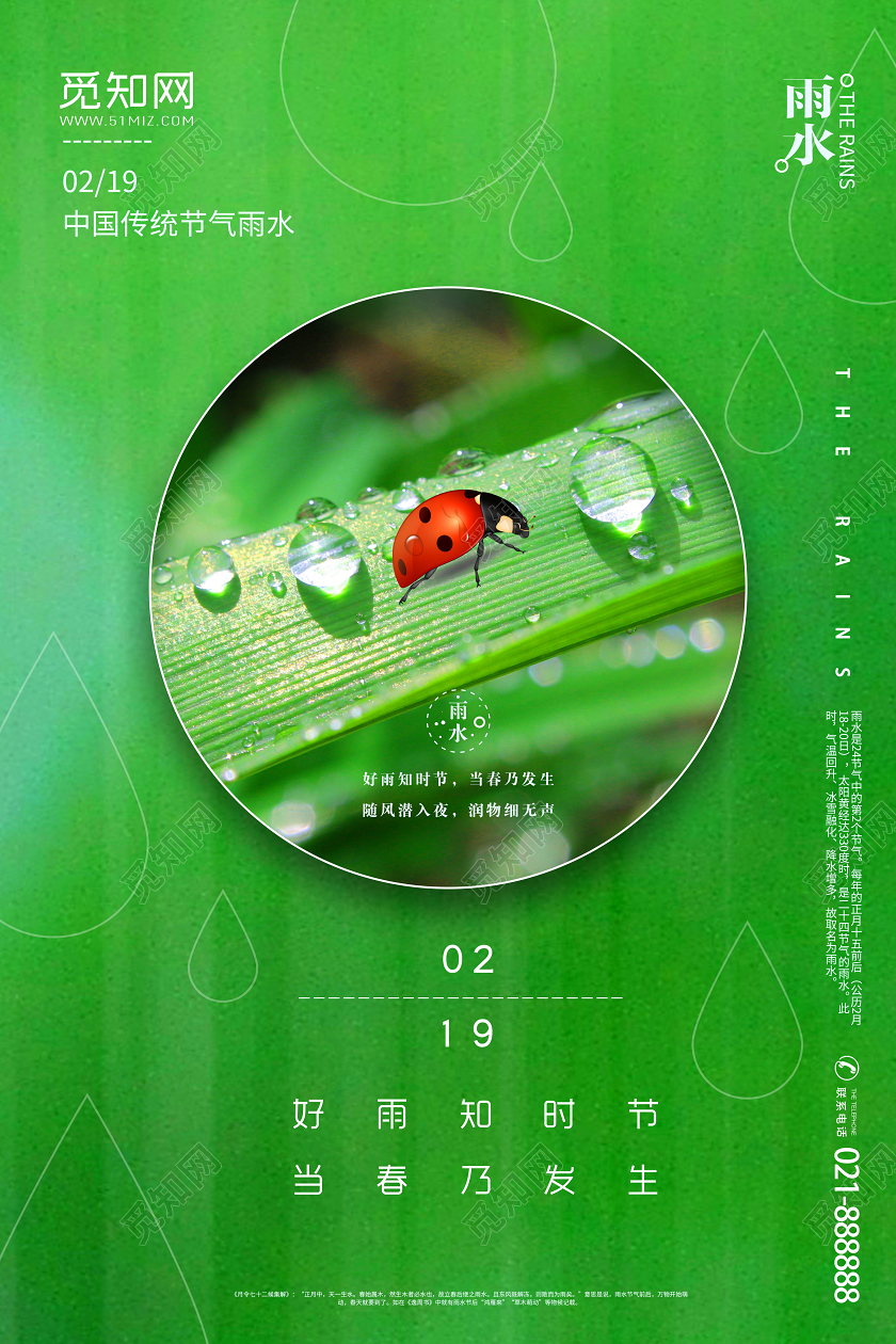 绿色简约雨水中国传统二十四节气24节气宣传海报雨水二十四节气24节气