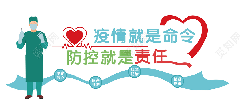 绿色卡通疫情就是命令防控就是责任战胜疫情主题文化墙战胜新型冠状病毒疫情文化墙
