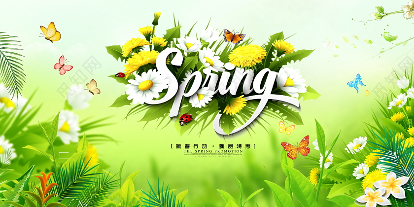 唯美你好春天暖春行动新品特惠宣传展板设计