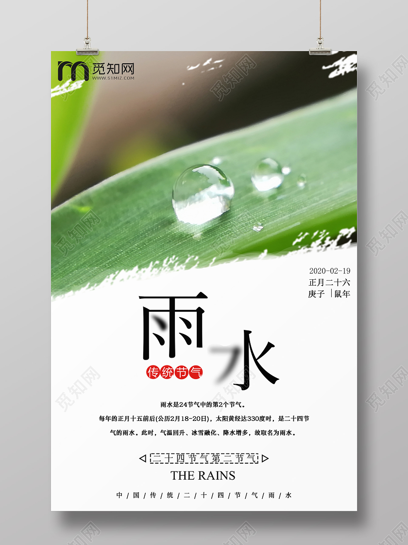 简约原创创意传统二十四节气之雨水