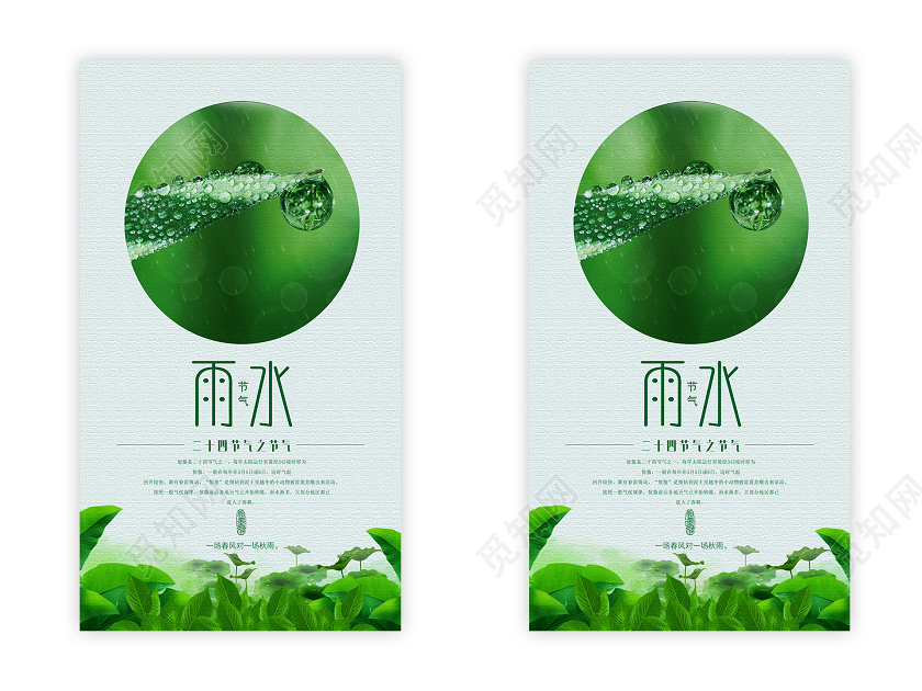 绿色简约二十四24节气之雨水手机UI海报二十四节气雨水