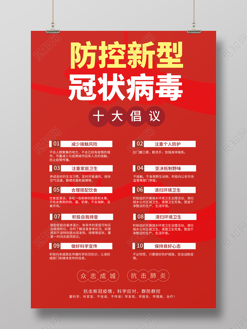 红色防控新型冠状病毒肺炎十大倡议书海报