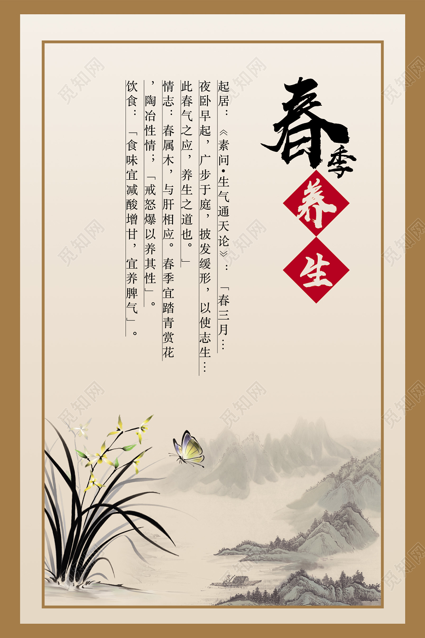 中国风复古春季养生宣传海报