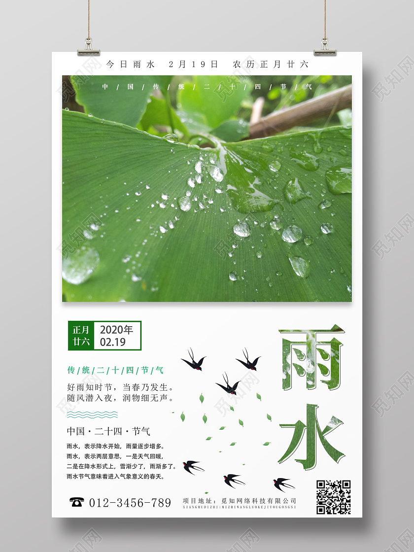简约原创传统二十四节气之雨水
