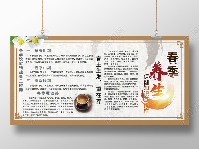 复古中国风背景春季养生保健知识宣传展板