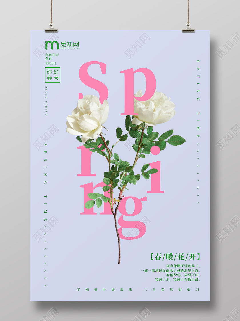 蓝色创意鲜花春天宣传海报