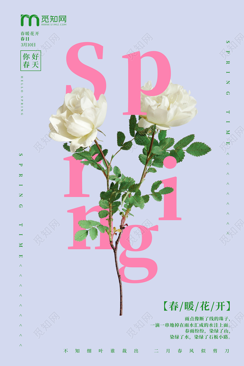 蓝色创意鲜花春天宣传海报