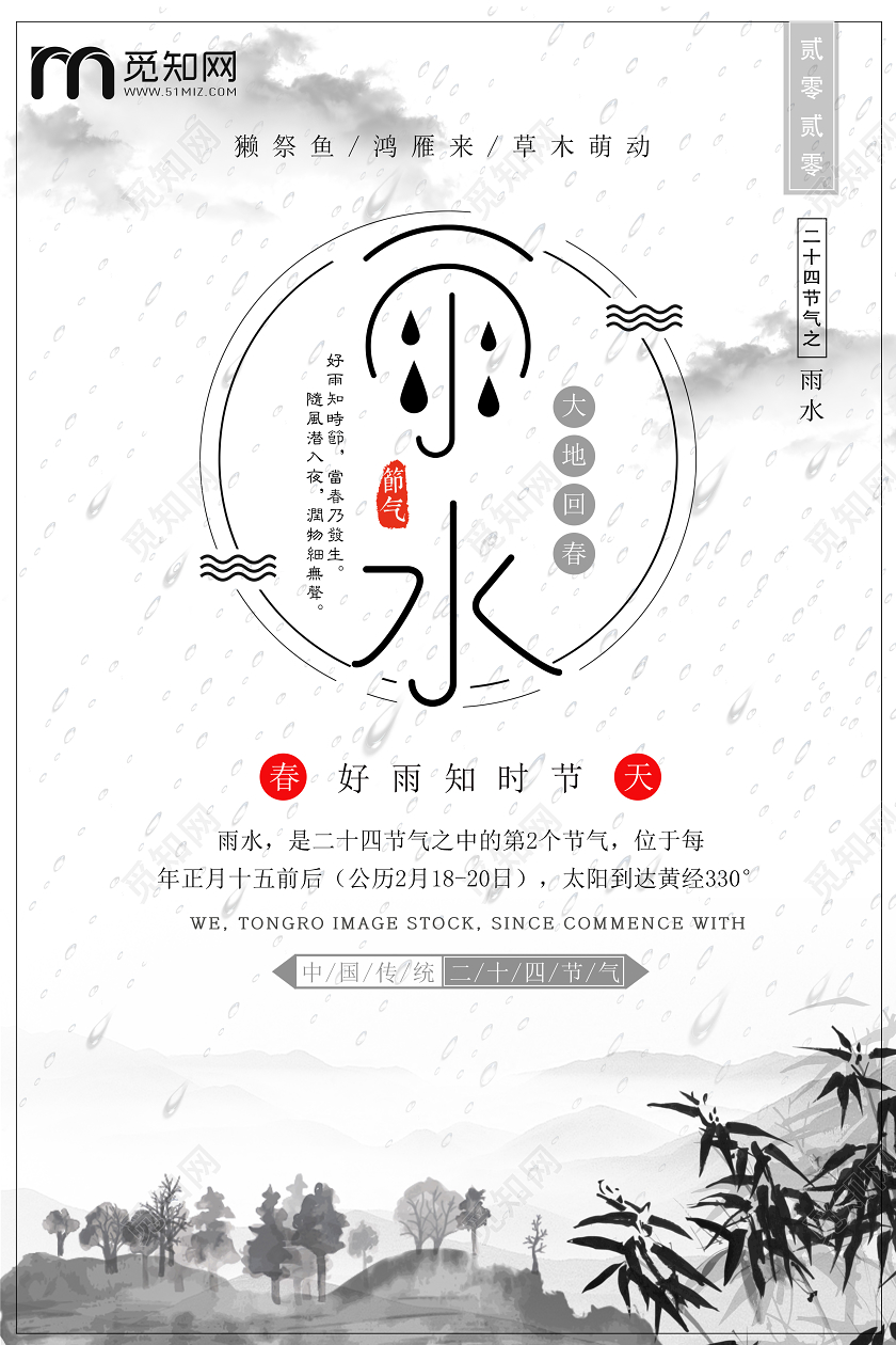 简约原创创意传统二十四节气之雨水